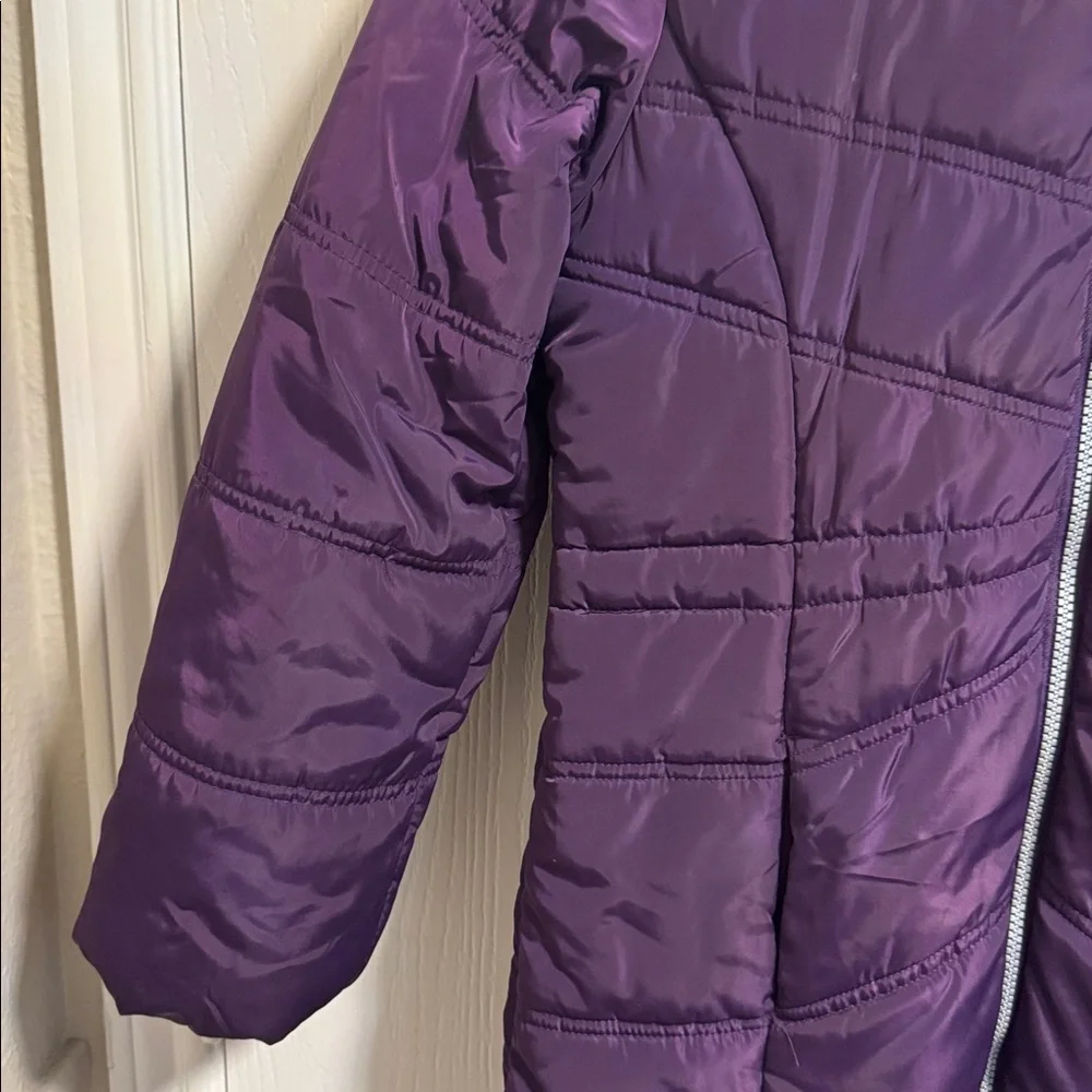 Calvin Klein Girls‎ Large 12/14 Ariel Puffer Coat Purple Full Zip Faux Fur Hood